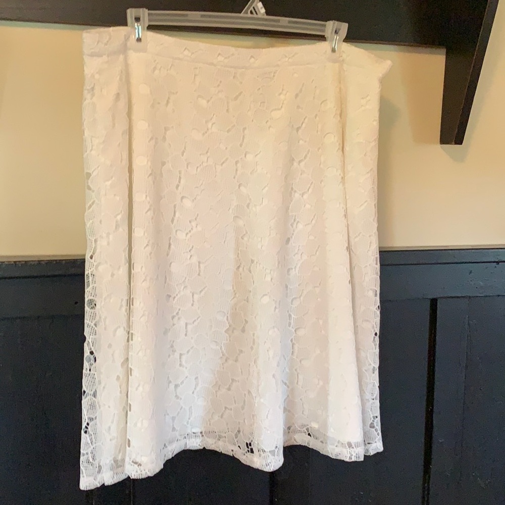 Calvin Klein white lace crocheted midi skirt NWT